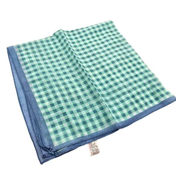 Vintage Japanese Checkered Scarf Rayon/Nylon Blue Green 20" JJ3798 - Picture 6 of 8